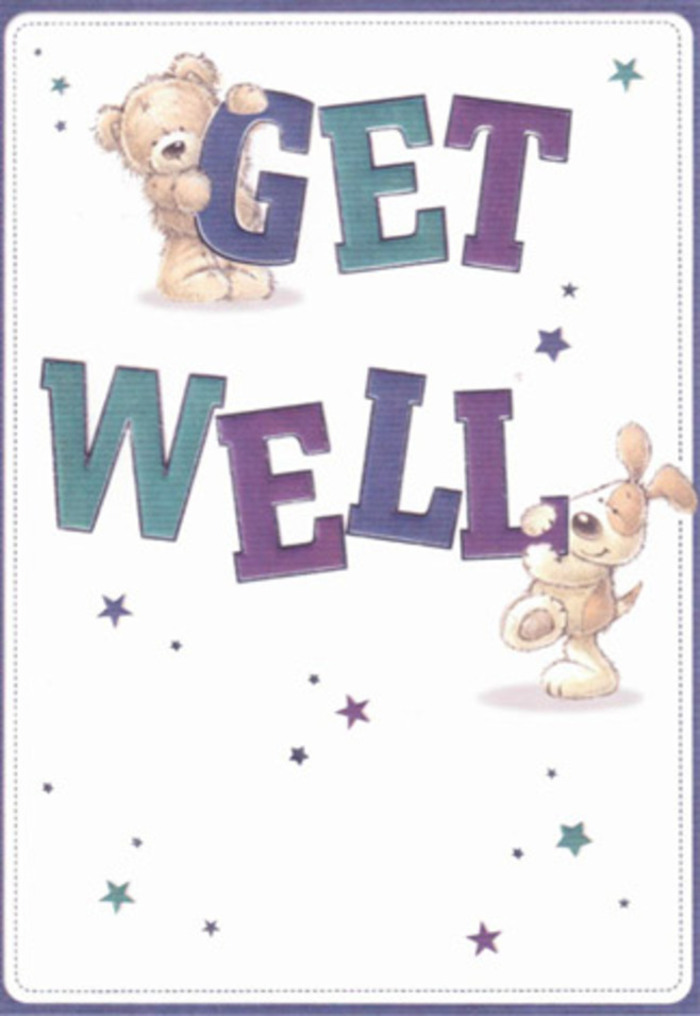 This get well card is a gentle celebration of optimism and heartfelt encouragement, echoing the community atmosphere of Pimlico Road on a sunny afternoon. The artwork centers on a lovable bear and an endearing puppy, their soft, inviting textures brought to life with expert detail-a nod to the tactile pleasure of running your fingers across a freshly tied ribbon in a hand-crafted floral bouquet. Intense shades of purple and aquamarine make up the bold, uplifting typography that anchors the card with an unmistakable cheer, while whimsical, star-shaped bursts in varying blues and lavenders dance across the page like wishes fluttering through the air. The carefully rendered softness of the bear's fluff and the puppy's velvety ears invites not just a visual experience but a nearly touchable comfort, reminiscent of the warm embrace of family in Churchill Gardens. One can easily imagine sending this card alongside a batch of blooming flowers from a reputable Pimlico florist, the twin gestures radiating encouragement, light, and genuine heartfelt care. The luminous, airy background keeps the mood joyful and refreshing, making this card an ideal conduit for lifting the spirits of anyone in recovery within the Pimlico community.