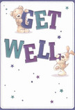 Radiating an unmistakable sense of warmth and playful comfort, this illustrated get well card seems crafted for the caring souls of Pimlico. Two irresistibly cute characters-a teddy bear, softly rounded and smiling, and a puppy with velvety, floppy ears-spring from the page, each joyfully engaged in sharing well wishes. They grasp and balance the exuberant, indigo and teal-coloured letters that boldly spell 'Get Well,' letters that stand out against the creamy, inviting white background with the reassuring confidence of a bouquet arranged by an experienced Pimlico florist. Scattered stars in shades of luminous blue and soft purple twinkle with hope, each one a reminder of Chelsea Bridge's twilit evenings or the sparkling reflections from the River Thames nearby. The illustrated fur details lend a soothing, almost tangible embrace, making the card a comfort not just to the eye but to the heart. This is more than just a message-it's a visual and emotional salve, perfect for sending kindness and optimism to anyone healing across beloved Pimlico neighbourhoods.